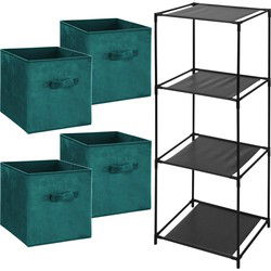 5Five Opbergrek Smartrack - met 4x mandjes stof - petrol groen - 34 x 98 cm - Opbergkastjes
