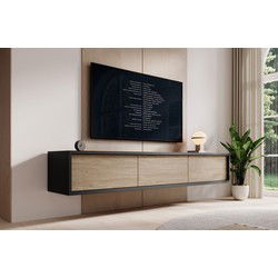 Meubella - TV-Meubel Fortunato - Antraciet - Eiken - 180 cm - 3 deuren