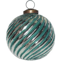 Clayre & Eef Kerstbal  Ø 10 cm Groen Zilverkleurig Glas Metaal Kerstdecoratie