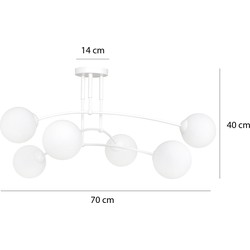 Lahti witte triple gebogen plafondlamp met 6 x E14 wit glazen bol