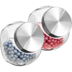 5Five Voorraadpot met RVS deksel - 2x - 1,5L - glas - snoeppot - Voorraadpot