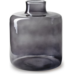 Jodeco Bloemenvaas Willem - transparant smoke glas - D19 x H23 cm - fles vorm vaas - Vazen