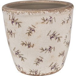 Clayre & Eef Bloempot  Ø 16x16 cm Beige Blauw Keramiek Olijven Bloempot Binnen