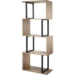 Boekenkast met 4 Niveaus en Houten Decor en Metalen Staanders - H148cm