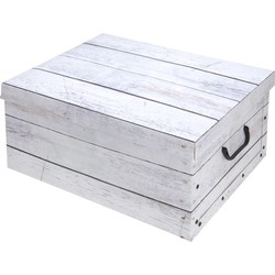 Opbergdoos/opberg box van karton met hout print wit 37 x 30 x 16 cm - Opbergbox