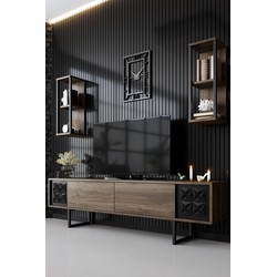 TV Meubel Set Black Line Walnoot Zwart Melamine 180x48x30 cm