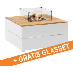 Cosi Fires Cosipure vuurtafel 100x100 wit teak met gratis glasset