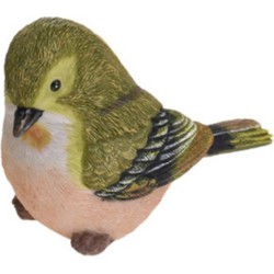 Decoratie Tuinbeeld vogeltje - groenling - polystone - 12 cm - Tuinbeelden