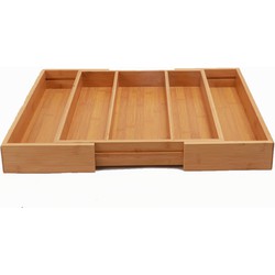 Decopatent® Uitschuifbare bestekbak 3 Vaks -> Uitschuifbaar naar 5 Vakken - Keukenla Bestek organizer bamboe hout - Bestekcassette