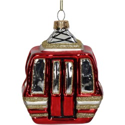 Ornament Ski Gondel Glas Rood 10.5cm