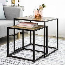 Salontafel set - Bijzettafel - 2 tafels - Hout - Metaal - 55x55x55 cm - 45x45x45 cm