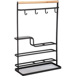 5Five keuken organizer BlackwoodA - 4 haakjes - 29 x 12 x 44 cm - zwart - mesh metaal - keukenrek - Keukenkastorganizer