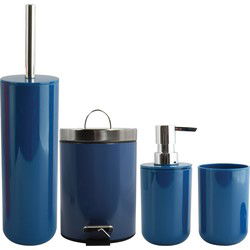 MSV Toiletborstel in houder/beker/zeeppompje/pedaalemmer set Moods - kunststof - donkerblauw - Badkameraccessoireset