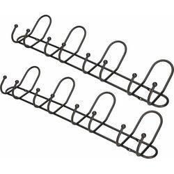 Wandkapstok - 2x - zwart - 8-haaks - aluminium metaal - 13 x 53,5 cm - Kapstokhaken