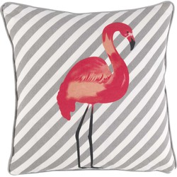 Dutch Decor JOLEIN - Kussenhoes 45x45 cm -  met flamingo print - strepen - grijs  & roze - Dutch Decor