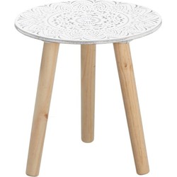 Plantenstandaard rond hout wit/naturel 30 x 30 cm - Planten onderzetter