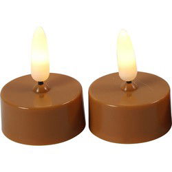 Countryfield LED waxinelichtjes - 2x - cognac bruin - warm wit - LED kaarsen