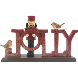 Clayre & Eef Beeld Notenkraker 18 cm Rood Polyresin Jolly Kerstdecoratie
