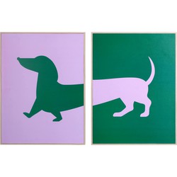 Wanddecoratie Set Dachshund - Paars - 40x30x6cm