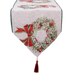 Clayre & Eef Tafelloper Kerst 33x180 cm Beige Polyester Katoen