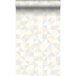 Origin Wallcoverings behang driehoekjes licht crème beige, licht warm grijs, pastel geel en glanzend licht beige - 53 cm x 10,05 m - 337210