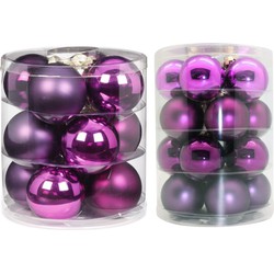 Kerstversiering glazen kerstballen paars 6-8 cm pakket van 32x stuks - Kerstbal