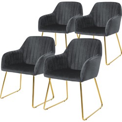 Eetkamerstoel set van 4 met rugleuning en armleuningen Grijze keukenstoel met microvezel fluwelen hoes ML design
