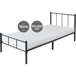 ML design metalen bed zwart, 90x200 cm, gemaakt van stalen frame