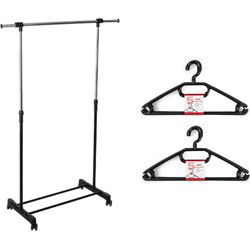 Kledingrek met kleding hangers - enkele stang - kunststof - zwart - 120 x 42 x 165 cm - Kledingrekken