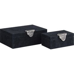 PTMD Hazael Black Suede Box Silver Handle Set Of 2