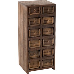 J-line - Kast 12 Laden Brut Gerecycleerd Hout Bruin - 37.5x34x82.5cm