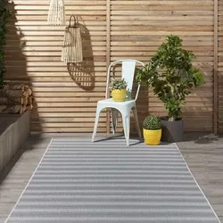 Hilaria Buitenkleed Gestreept Donkergrijs vloerkleed - Voor Binnen & Buiten - 120 X 170 CM