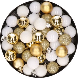 Kleine kunststof kerstversiering 40x stuks set en 3 cm kerstballen in het goud en wit - Kerstbal