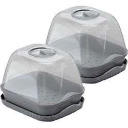 2x stuks kweekbakjes/kweekkasten grijs met deksel 25 x 19 x 18 cm - kweekkassen