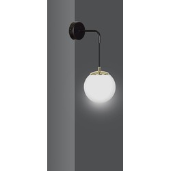 Oulu wandlamp zwart met wit glas en messing accent E14