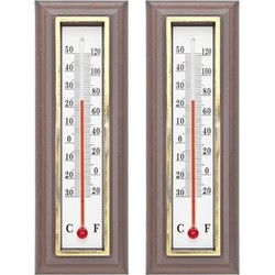 Buiten thermometer - 2x - donkerbruin - 5 x 16 cm - celcius en fahrenheit - Buitenthermometers