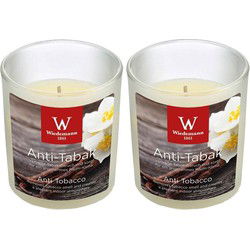 Trend Candles Geurkaars - 2x - in glas - Anti tabac aroma - 8 uren - geurkaarsen