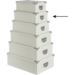 5Five Opbergdoos/box - ivoor wit - L32 x B21.5 x H12 cm - Stevig karton - Crocobox - Opbergbox