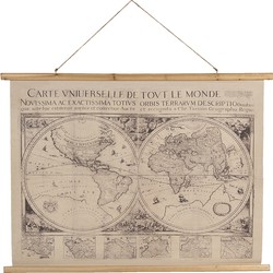 Clayre & Eef Wandkleed  100x75 cm Beige Bruin Hout Textiel Rechthoek Wereldkaart Wanddoek