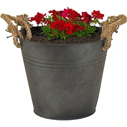 Mega Collections emmer/plantenpot Old Rope - zink - antraciet - D25 X H22 cm - IJzeren emmer / teil