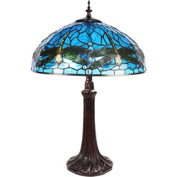 LumiLamp Tiffany Tafellamp  Ø 41x57 cm  Blauw Metaal Glas Libelle Tiffany Bureaulamp