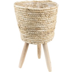 Clayre & Eef Bloempot  Ø 22x33 cm Bruin Beige Zeegras Rond Bloempot binnen