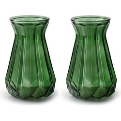 2x Stuks Bloemenvazen - groen/transparant glas - H18 x D11.5 cm - Vazen