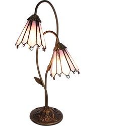 LumiLamp Tiffany Tafellamp  61 cm Bruin Roze Glas Tiffany Bureaulamp