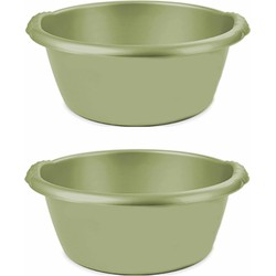 2x stuks groene afwasbak/afwasteil rond 15 liter 42 cm - Afwasbak