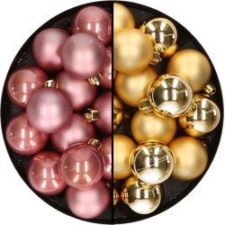 32x stuks kunststof kerstballen mix van oudroze en goud 4 cm - Kerstbal