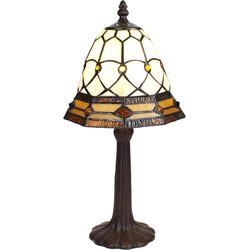 LumiLamp Tiffany Tafellamp  Ø 21x39 cm Beige Bruin Glas Kunststof Rond Tiffany Bureaulamp