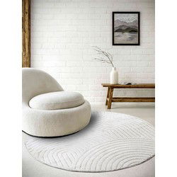 Japandi vloerkleed laagpolig - New York Design - Panglao Wit - 200cm rond Ø