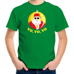Bellatio Decorations kerst t-shirt voor kinderen - Kerstman - groen - Yo Yo Yo L (140-152) - kerst t-shirts kind