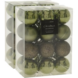48x stuks mini kerstballen mix groen tinten kunststof 3 cm - Kerstbal